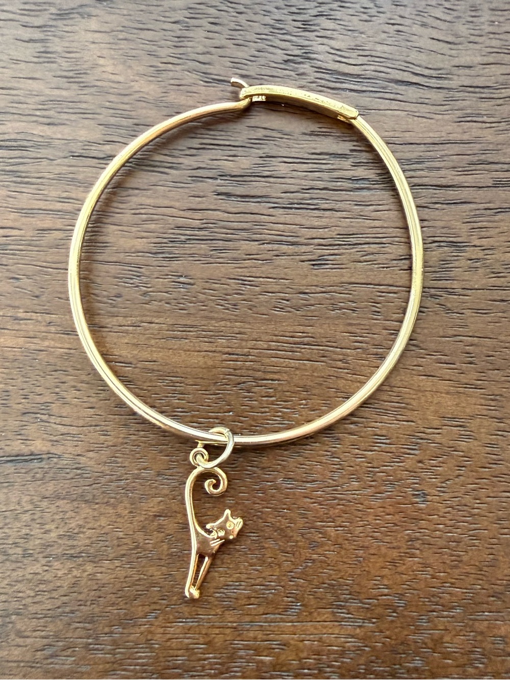 Gold Cat Charm Bangle Bracelet - Women Jewelry - Picture 2 of 6